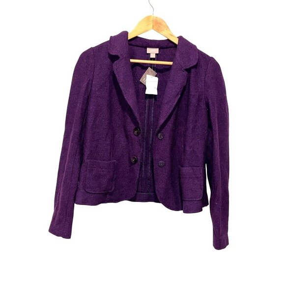 NWT J.Jill Purple Wool-Blend Double-Breasted Outdoor Blazer Jacket Women's Size - Picture 1 of 8